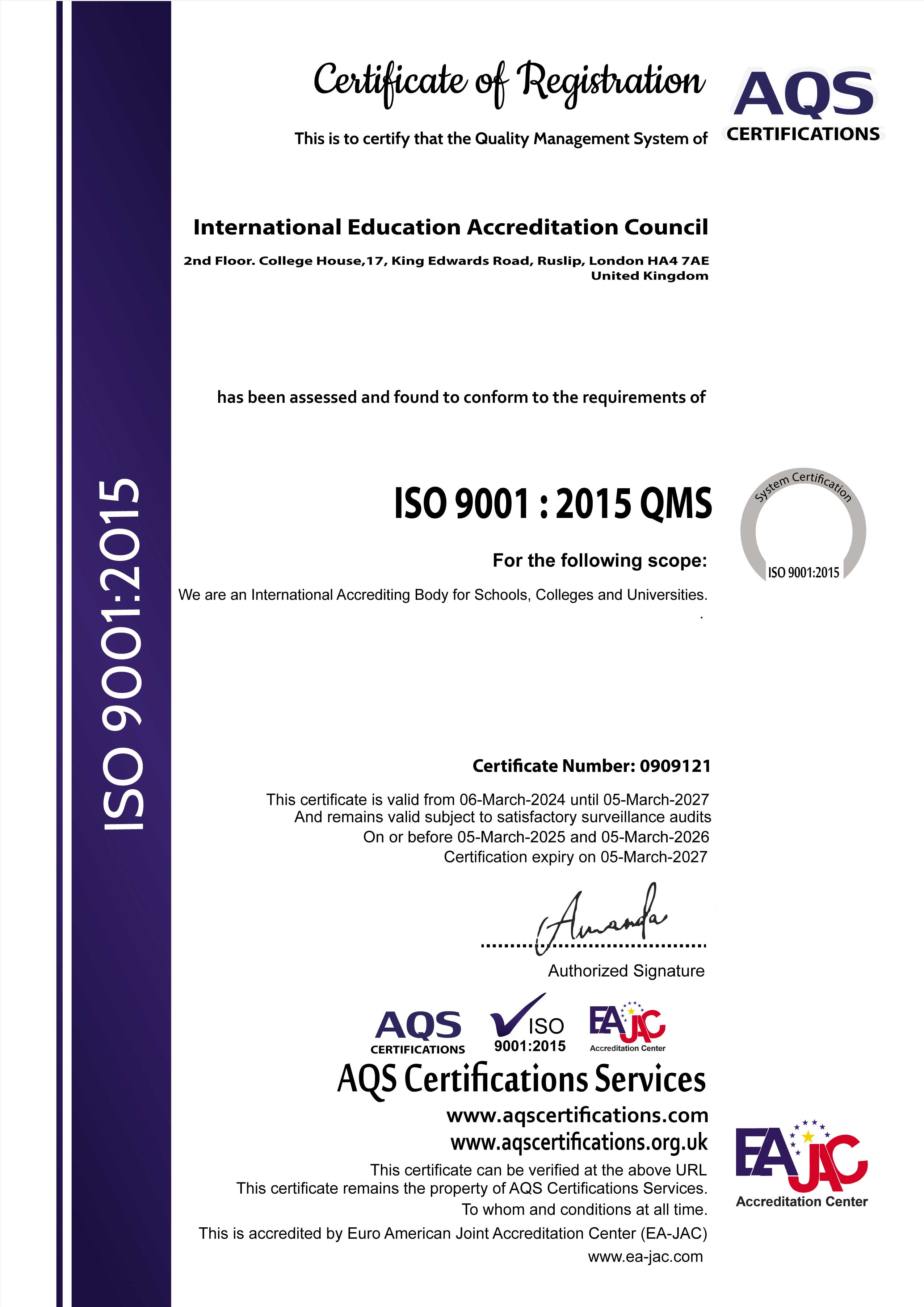 ISO 9001 : 2015 QMS 